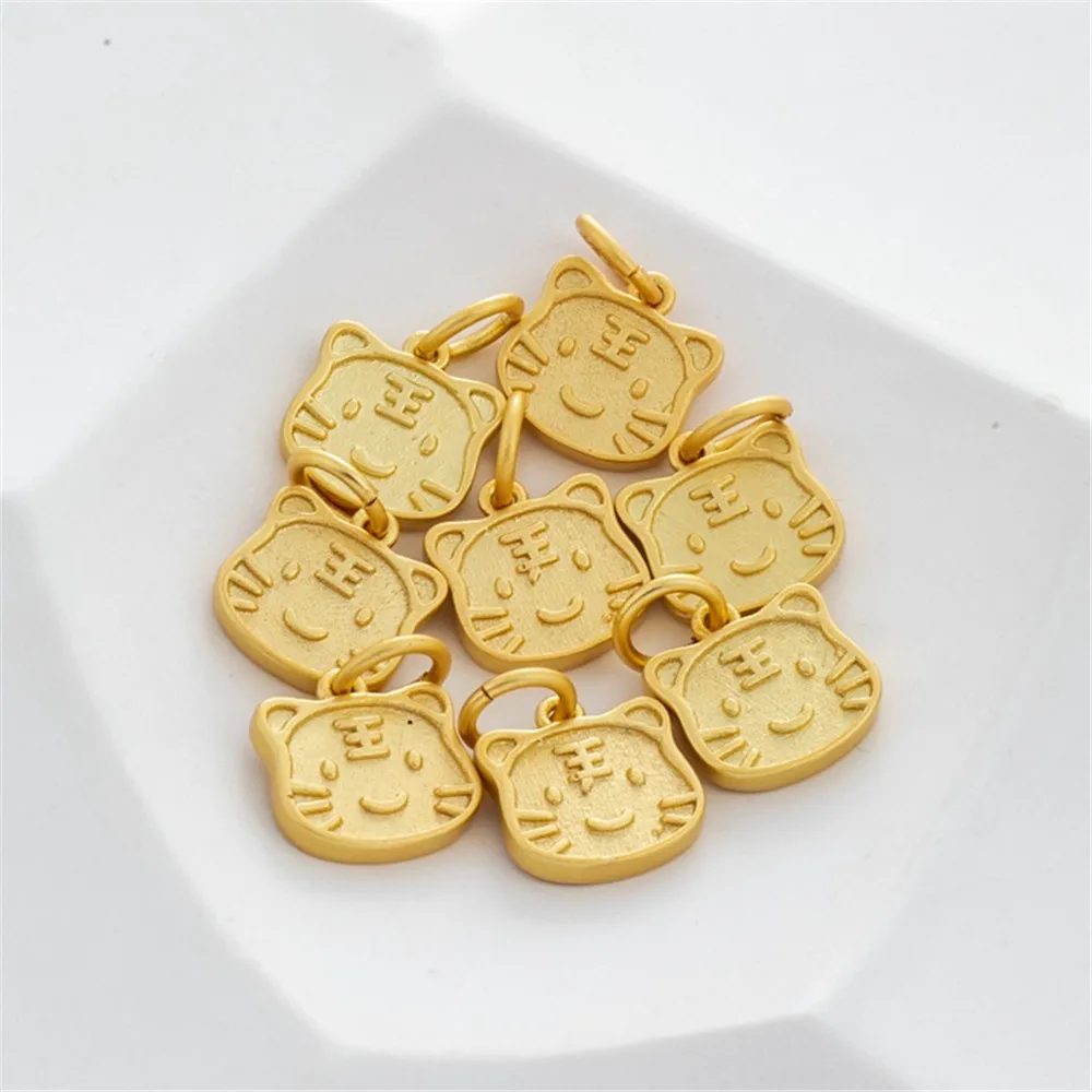 Double-Sided Tiger Pendant, 18K Gold, Matte, Handmade Bracelet, Necklace, Earrings, Tag Accessories, DIY