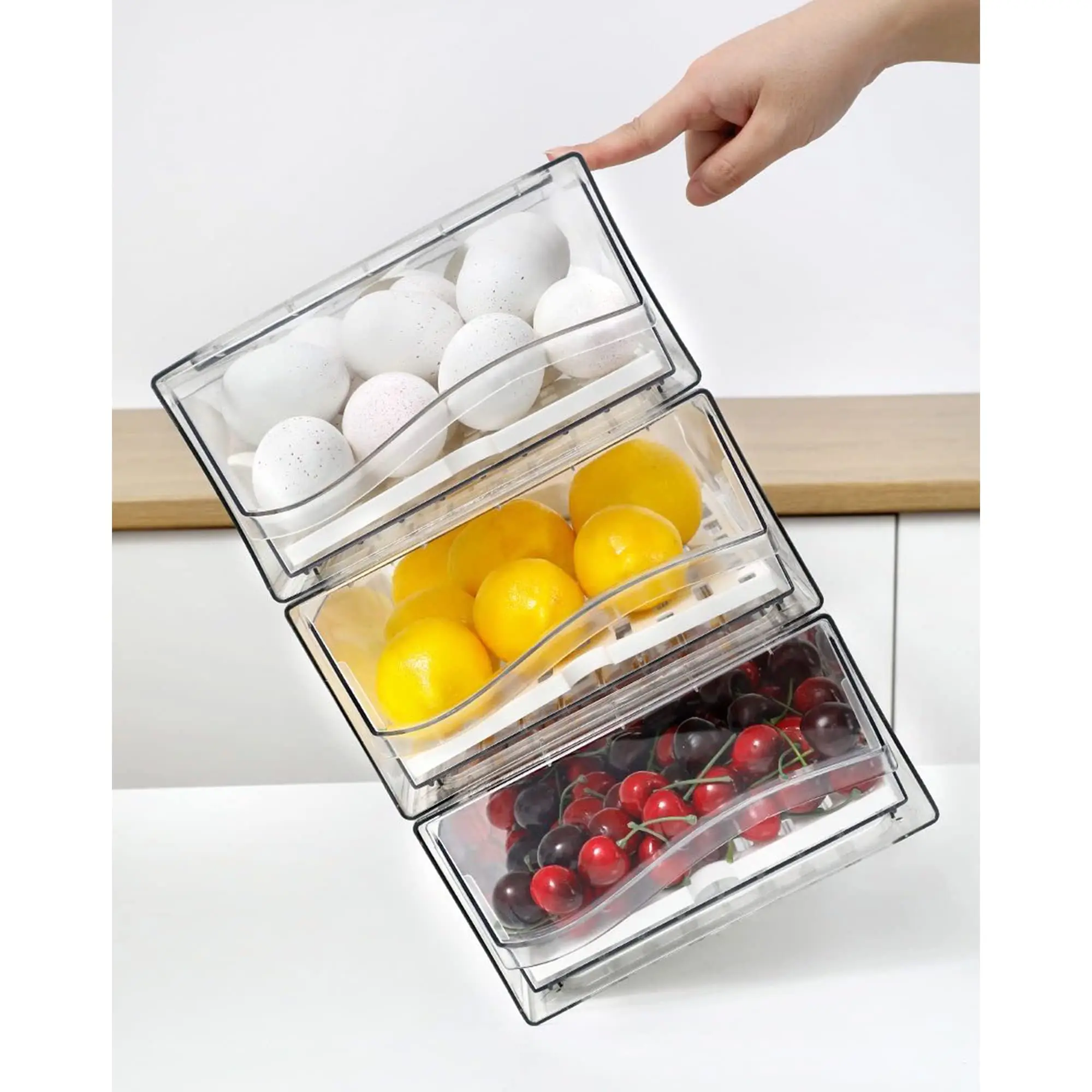 Fridge Organizer, Stackable Refrigerator Organizer Bins Reusable Food Storage Containers Fridge Drawer Organizer in Home Kitchen