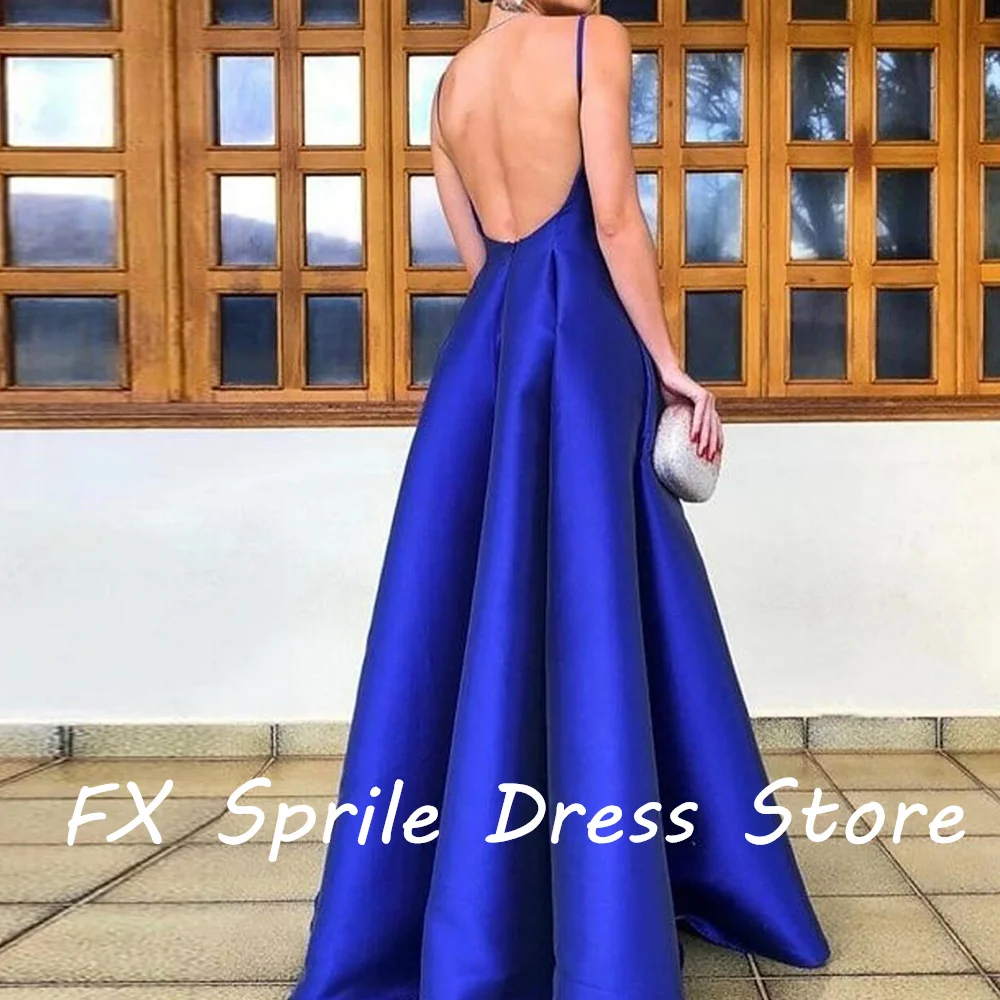 Spaghetti Straps Sleeveless V Neck A-Line Floor Length Sweep Train Zipper Back Bespoke Occasion Gowns Exquisite Evening Dress