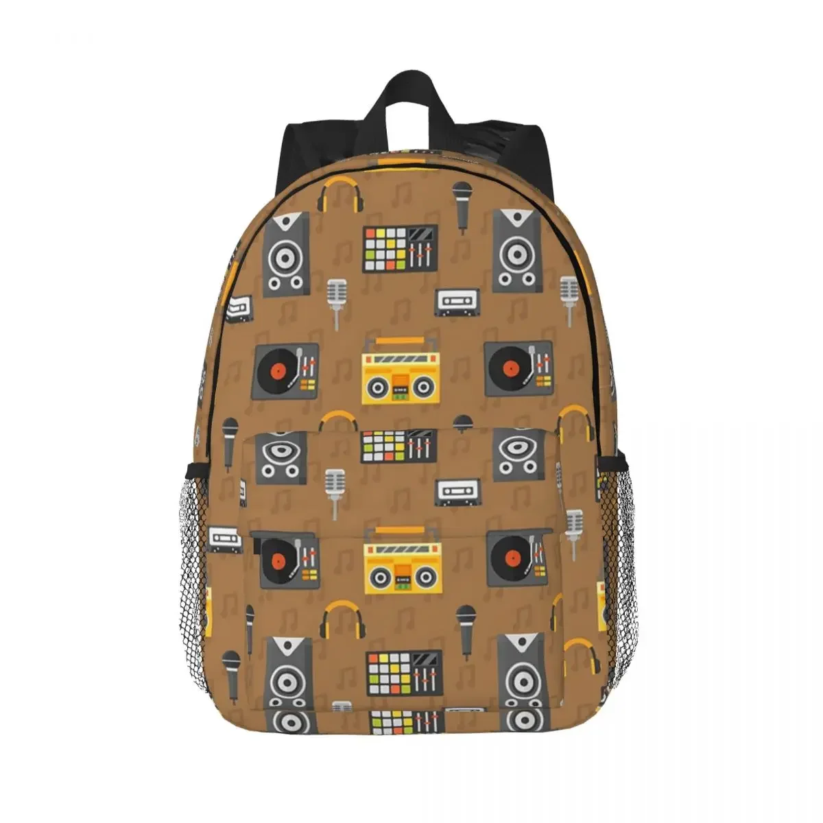 Discjockey Pattern DJ Music Vinyl Turntables Backpacks Boys Girls Bookbag Students School Bags Travel Rucksack Shoulder Bag