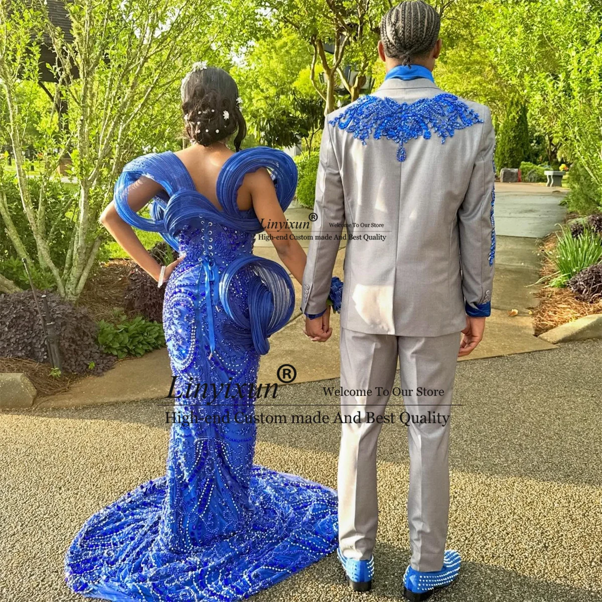 

Sparkly Crystals Diamond Men Suits 2 Pieces Sets Party Prom Blazer Customized Costume Homme Appliques Lace Groom Wedding Tuxedo