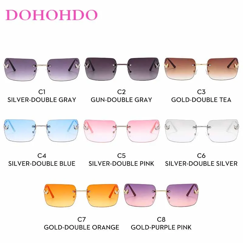 Rimless Vintage Fashion Y2K Sunglasses Women Butterfly Decoration Shades Luxury Brand Design Traveling Sun Glasses Female UV400