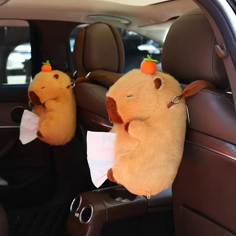 Hingland-Bolsa de felpa de vaca Capybara, cajón de peluche Kawaii, cajas de pañuelos de dibujos animados para coche, decoración de oficina, muñeca esponjosa, regalo para niños y niñas