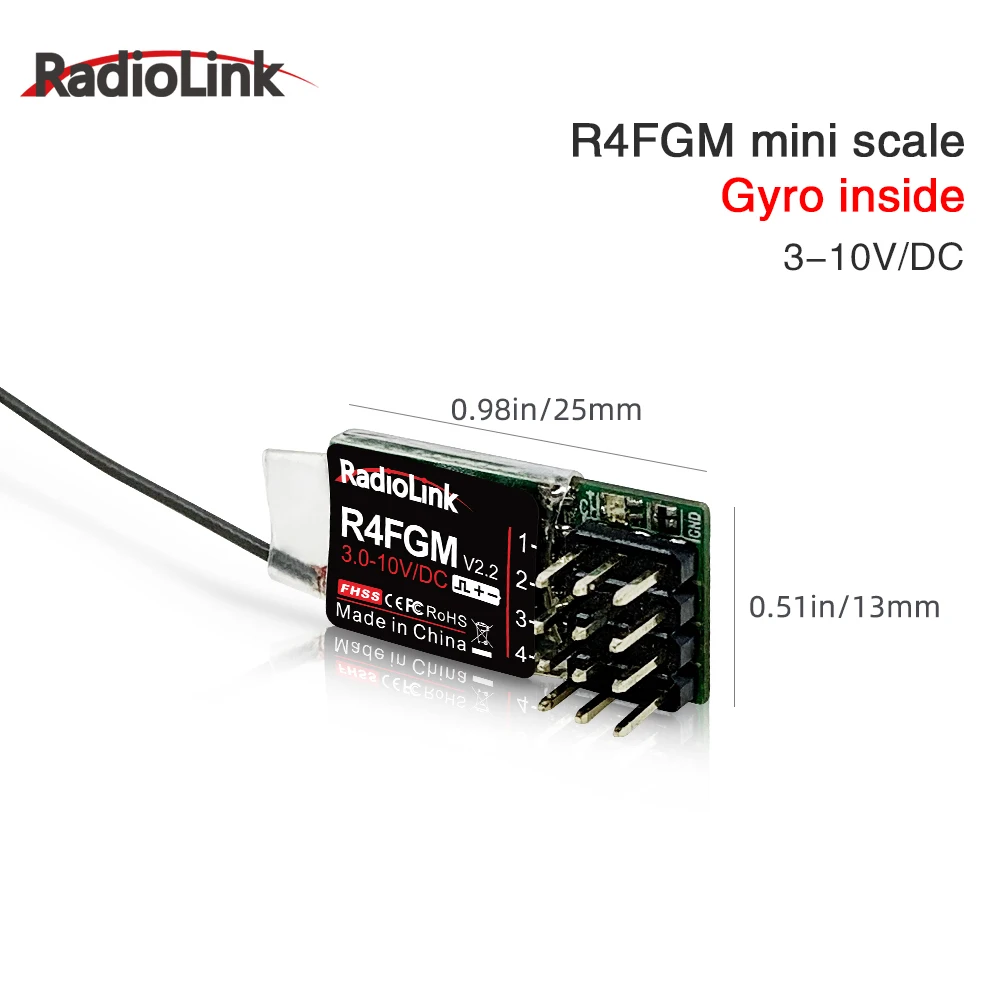 Radiolink R4FGM V2.2 3-10V 4 Channel Mini Receiver with Gyro for 1:28 1:64 RC Pocket Drift Car Hotwheel for RC4GS RC6GS RC8X