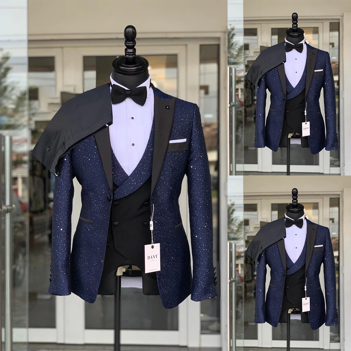 

Wedding Tuxedos Men Suits Fashion Silky Shining Fabric Peaked Lapel One Button Pockets Customized Coat Vest Pant Formal Suit