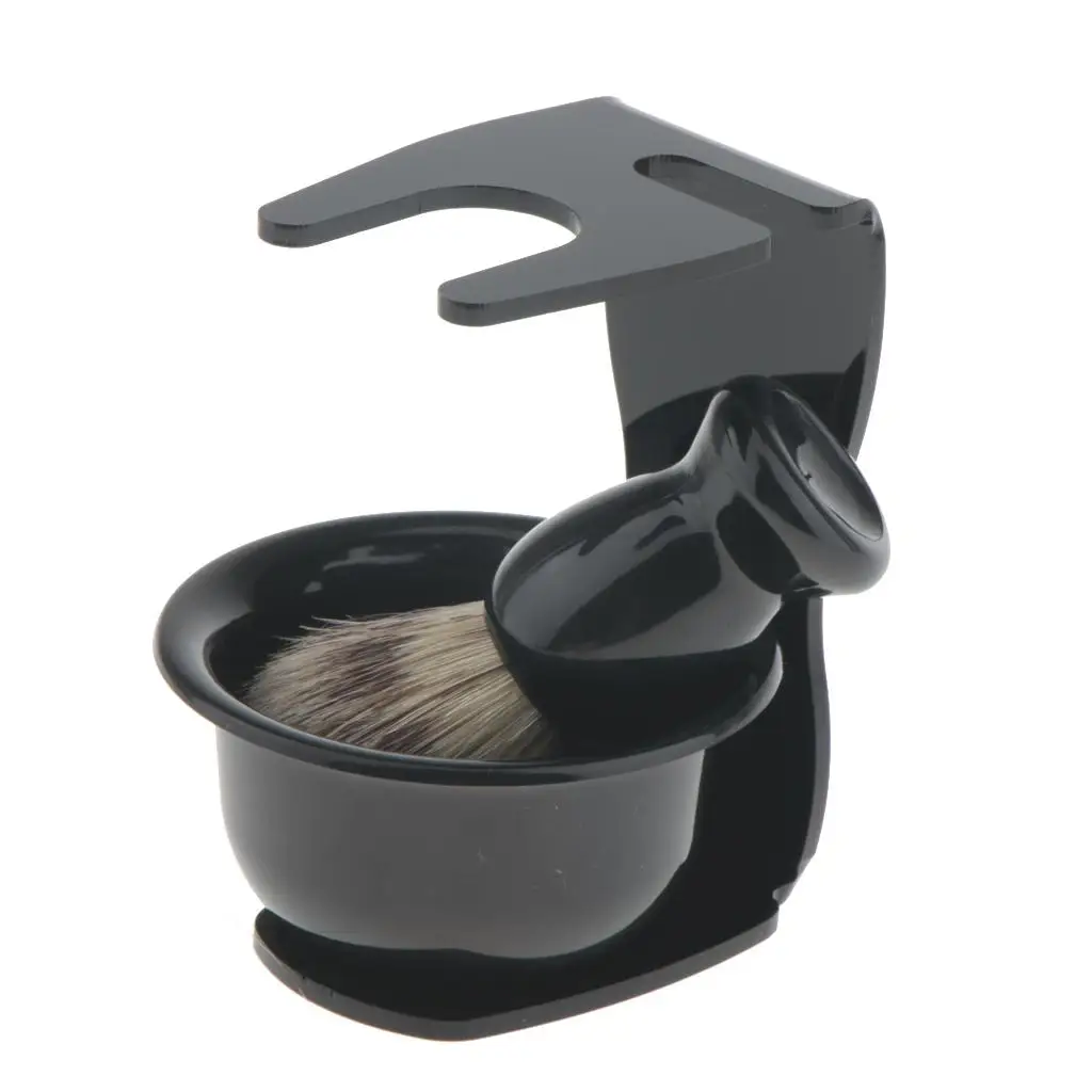 남성용 전문 미용실 수염 헤어 면도 브러시, 머그잔 그릇 면도 스탠드, 비누 여행 세트, 4 개