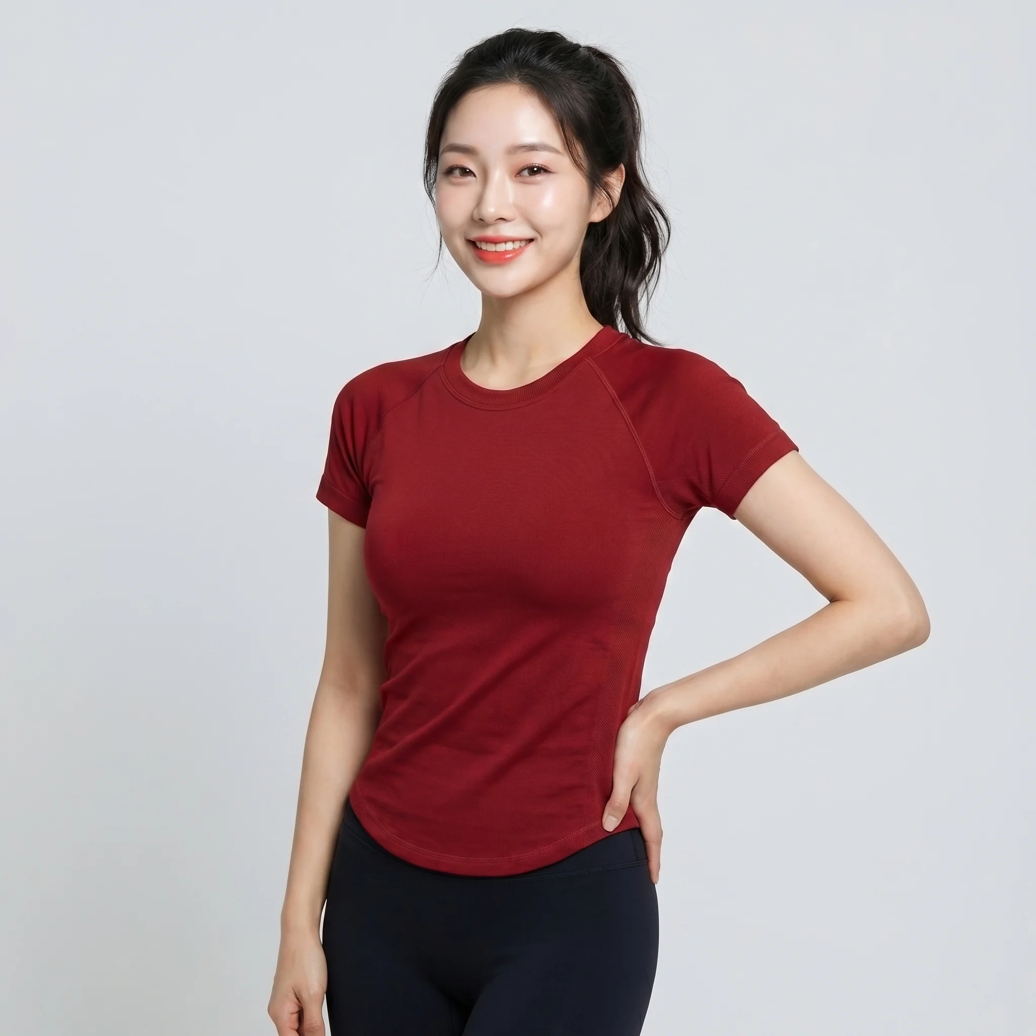 Damen Schnelltrocknendes Nahtloses Fitness-T-Shirt Outdoor-Sportbekleidung Yoga-Lauf-Workout-Oberteil Damen-Sportbekleidung Trainings-Gym-Kleidung – Detail 6