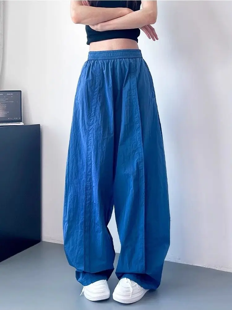 Nuevos pantalones de chándal informales y versátiles de secado rápido, pantalones de pierna ancha sueltos y delgados de cintura alta