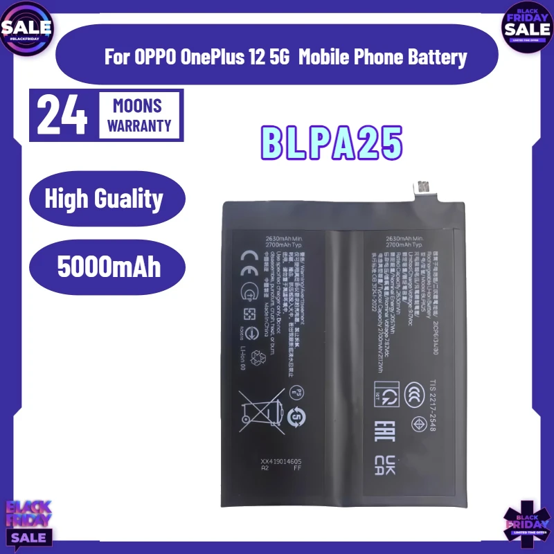 

High-Quality 5000mAh BLPA25 Battery for Oppo OnePlus 12 5G FOR RealMe GT5 Pro Mobile Phone Battery