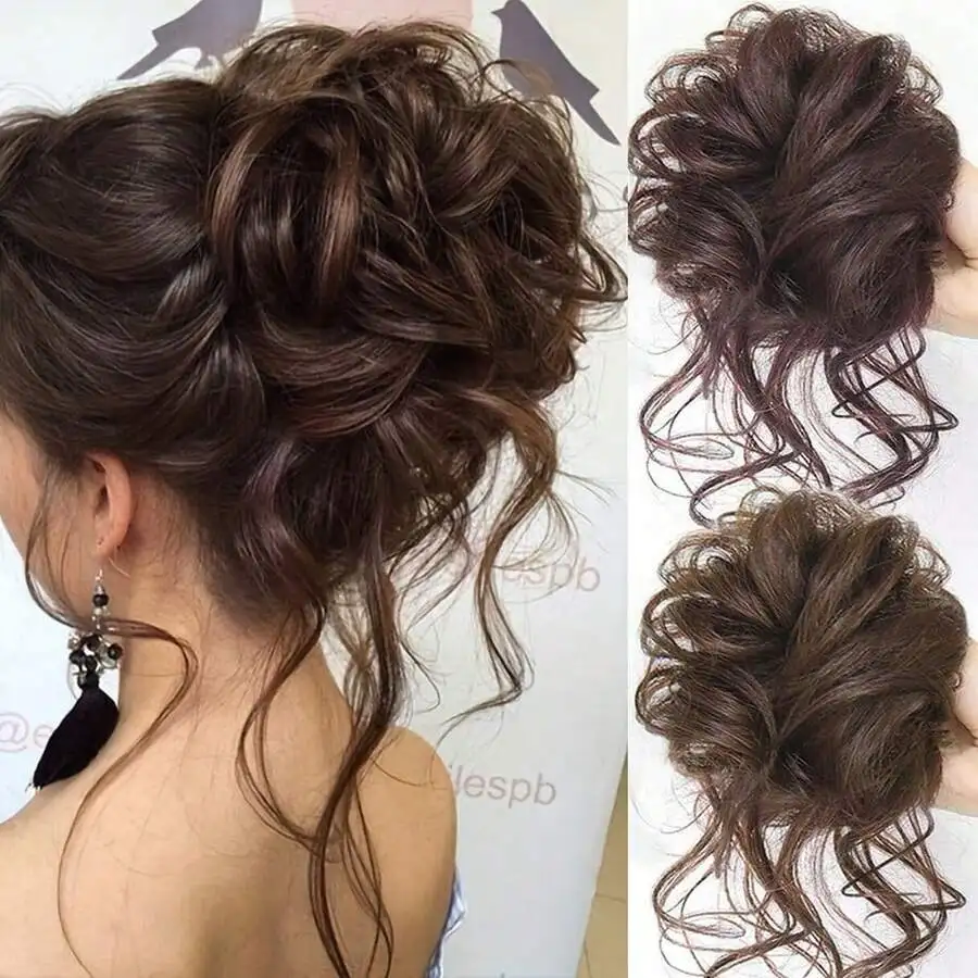 

1pc Messy Bun Hair Piece Curly Hair Bun Scrunchie Tousled Updo Hair Extension With Elastic Hair Band For Women And Girls