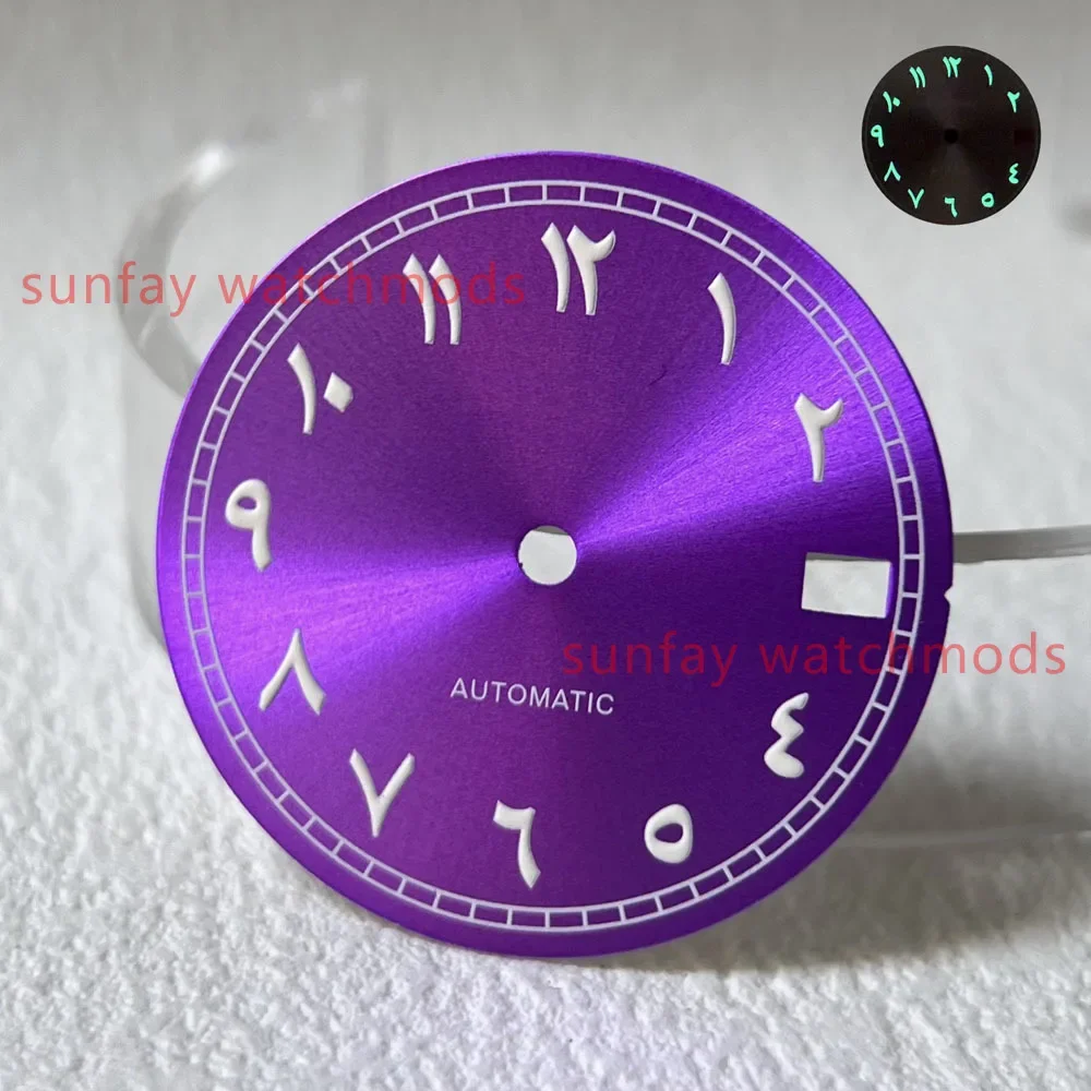 28.5mm Green Luminous Arabian NH35 Dials Arabic Nails Dials Watch Accessories Custom Watch Watchmods