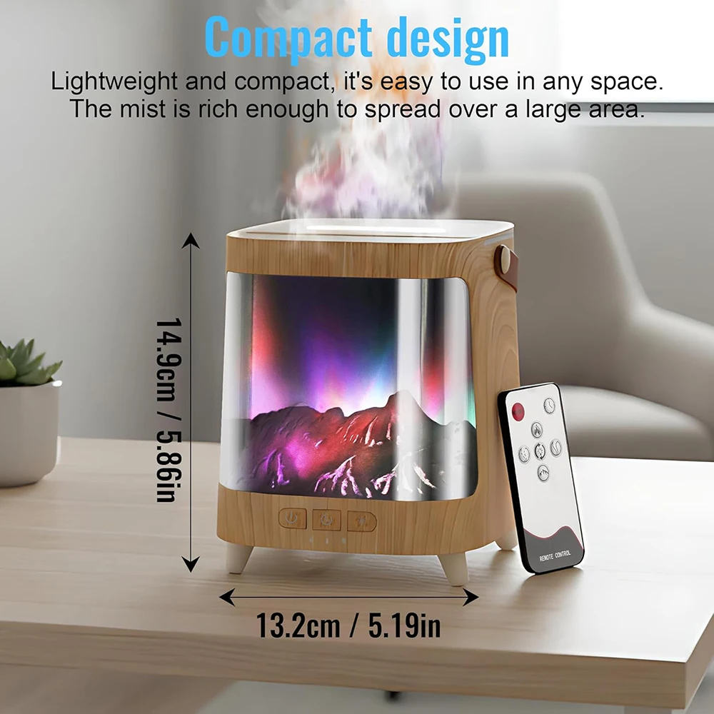 스노우 7컬러 마운틴 플레임 가습기, 오로라 에센셜 오일 디퓨저, 200ml 물탱크 용량, 거실에 적합