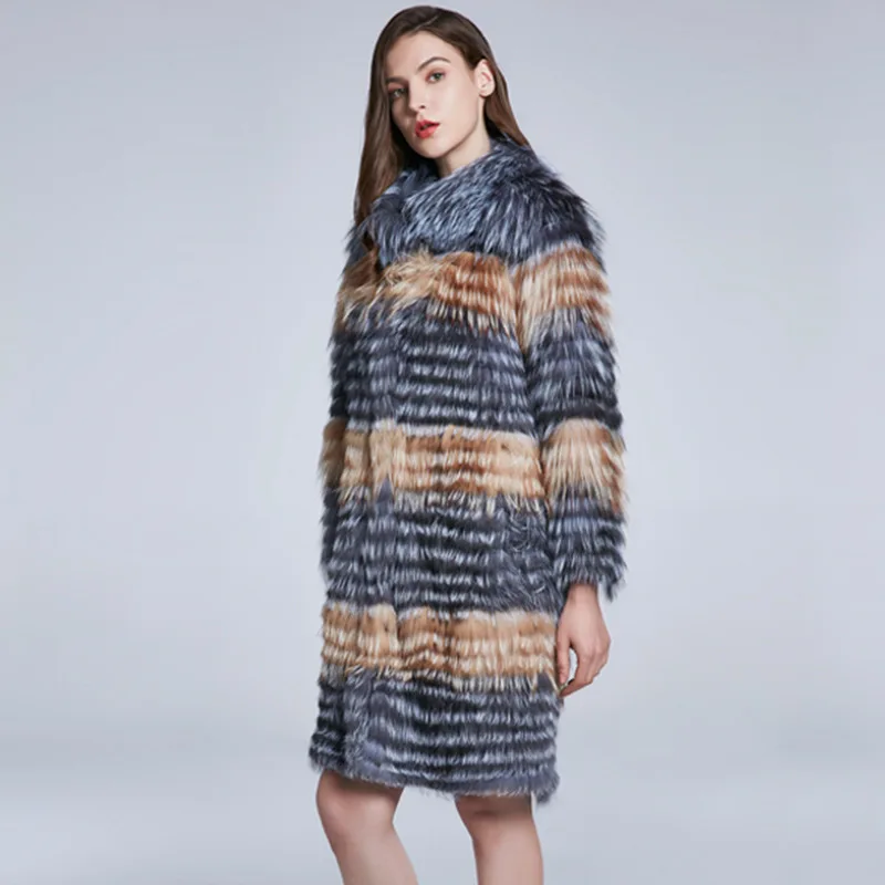 Nouveau Manteau d'herbe en fourrure de renard coloré pour femmes, Style Long