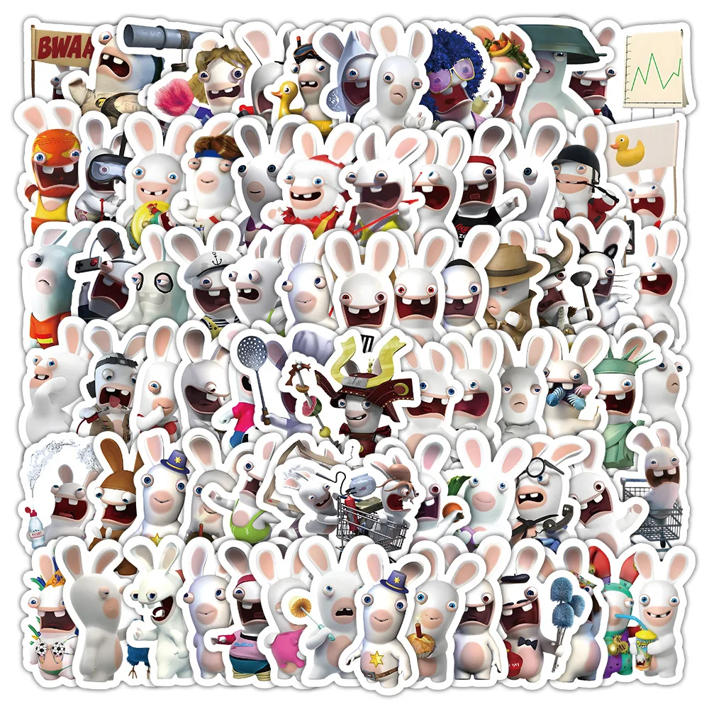 10/50/104PCS Rabbids Invasion Cartoon Stickers Animation Decals Diary Scrapbook Luggage Laptop Guitar Phone Bike Skateboard Toy