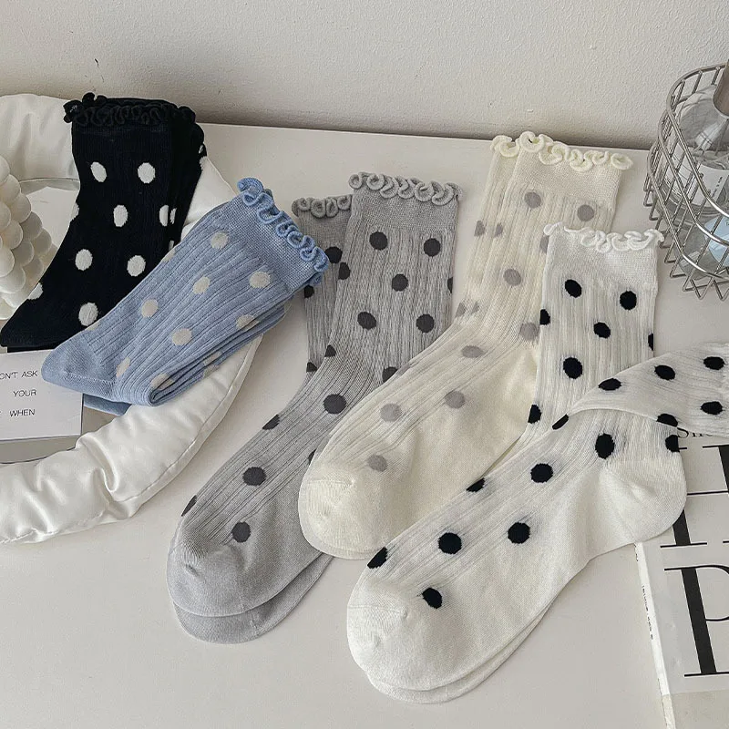 Женские носки в горошек, тонкие дышащие женские носки в сетку, JK, японские кавайные милые милые носки в стиле Лолиты для девочек с рюшами