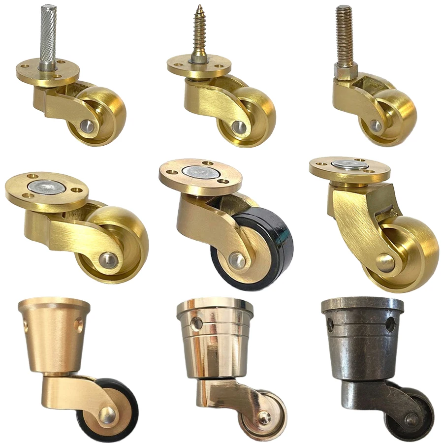 

NEW 4PCS 1Inch Brass/Brass+Rubber Silent Castors Wheels Table Chair Sofa Cabinet Feet Leg Furniture Rollers 360° Swivel Casters