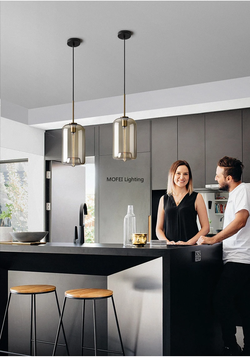 Art Industrial Retro E27 Glass Pendant Light Nordic Loft Chandelier Kitchen Restaurant Minimalist Hanging Lamp Suspension LED
