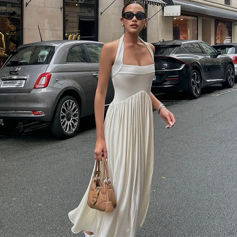 BoozRey 2024 Summer Fashion Patchwork Long Dress Women Square Collar Sleeveless Splicing Maxi Robes Lady Party Evening Dresses