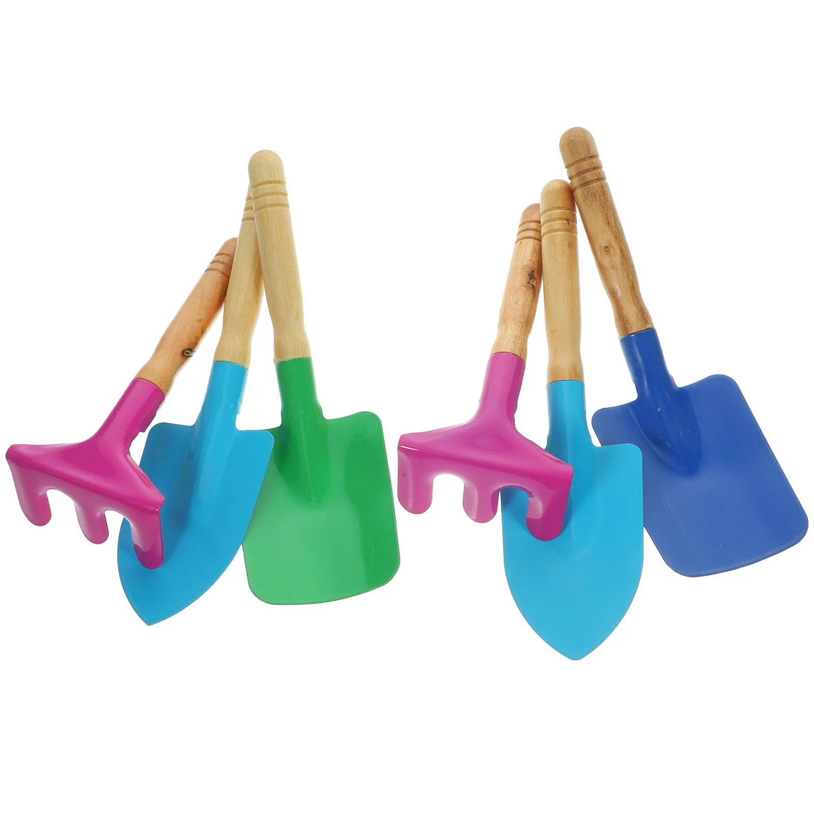 6 قطعة مجموعة أدوات حديقة الأطفال صديقة للبيئة مجرفة أشعل النار مجرفة مقبض خشبي ألوان زاهية الأطفال البستنة الخشب حديقة أداة #2