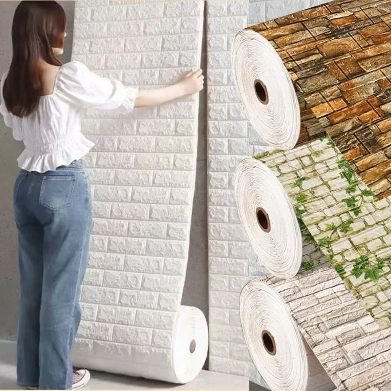 70cm*1m 3D Brick Pattern Wall Sticker Self-Adhesive Panel Waterproof Living Room Wallpaper Home Decoration