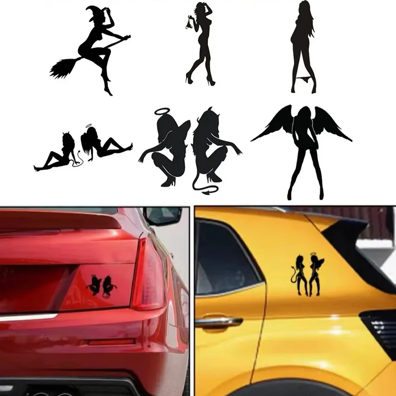 Personality Styling Reflective Auto Car Vehicle Motorcycle Devil Angel Beauty Sexy Girls for Car Trunk Decoration Decal Sticker