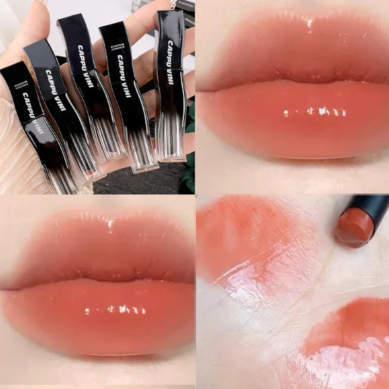 New Jelly Mirror Black Tube Lipstick Long Lasting Non-stick Cup Moisturize Water Light Lip Gloss Korean Lips Makeup Cosmetic 1pc