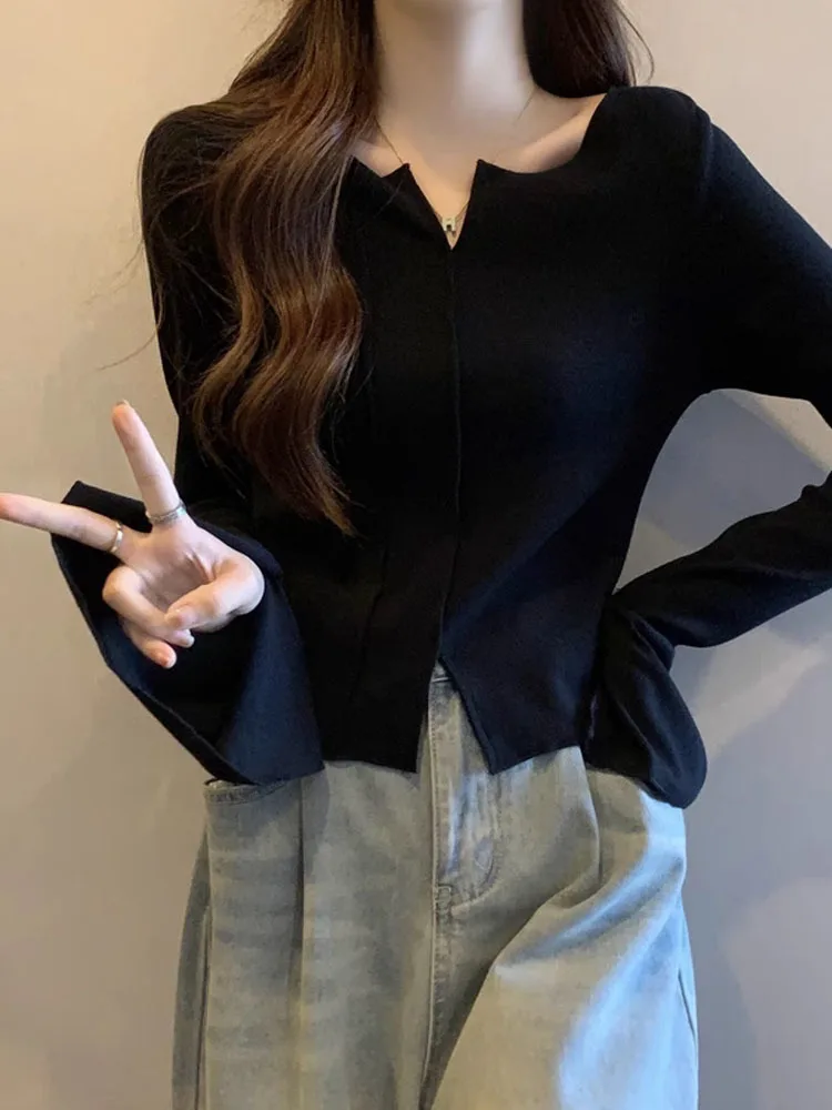 

Long Sleeve T-Shirts Womens Korean Cotton Tops Relaxed Fit Comfortable Summer Feminine Youthful Chic Minimalist Streetwear Look