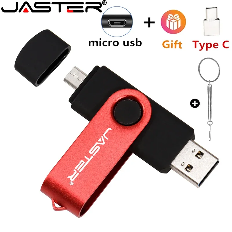 JASTER 100% Real Capacity For Mobile Phone OTG USB 2.0 Flash Drive TYPE-C Pen Drive Stick 64GB/32GB/16GB/8GB/4GB Red U Disk