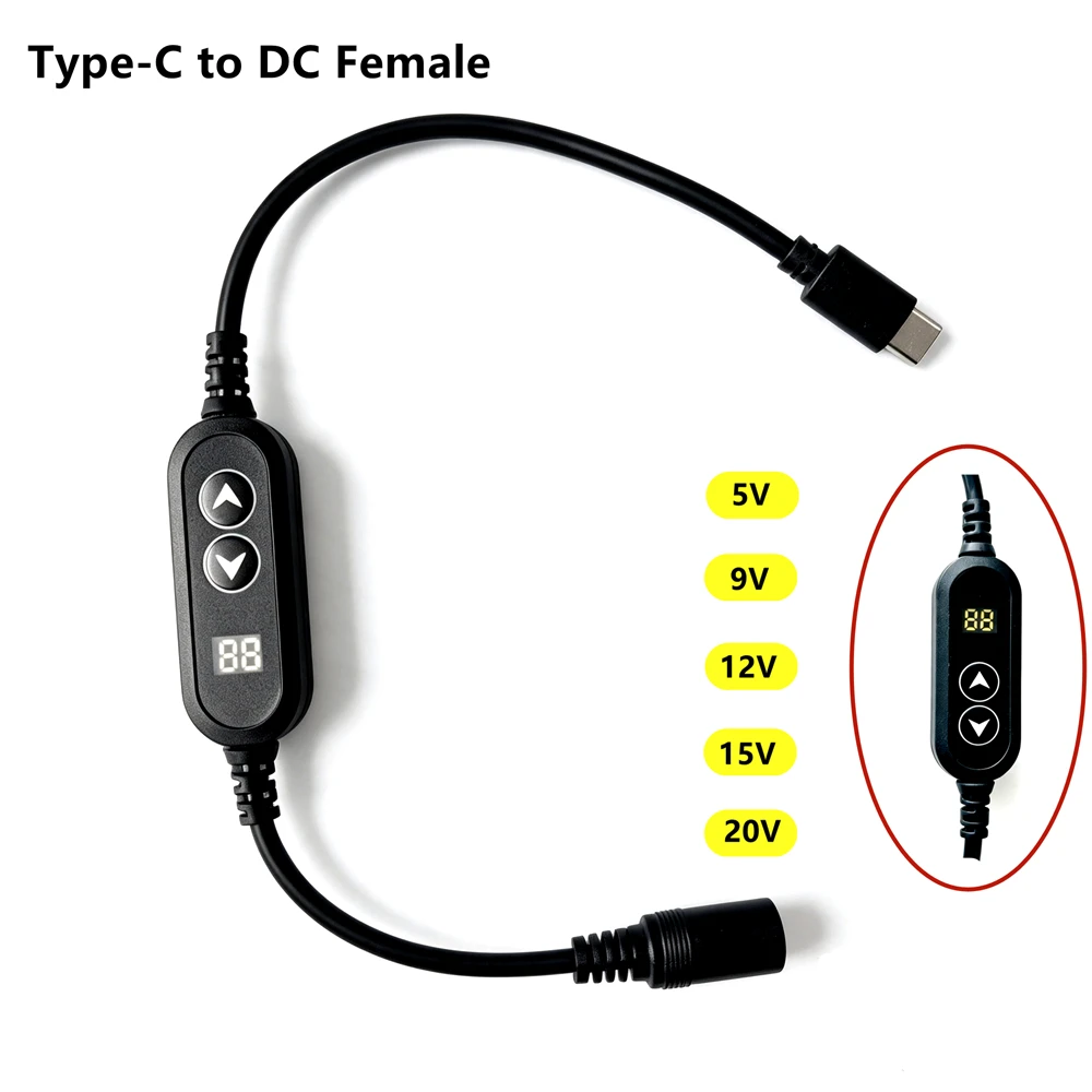 1/2/5 Pieces Type C to DC Female 5.5*2.1mm Power Boost PD Cable 5V/9V/12V/15V/20V Adapters Cords For Wifi Router TV Leds