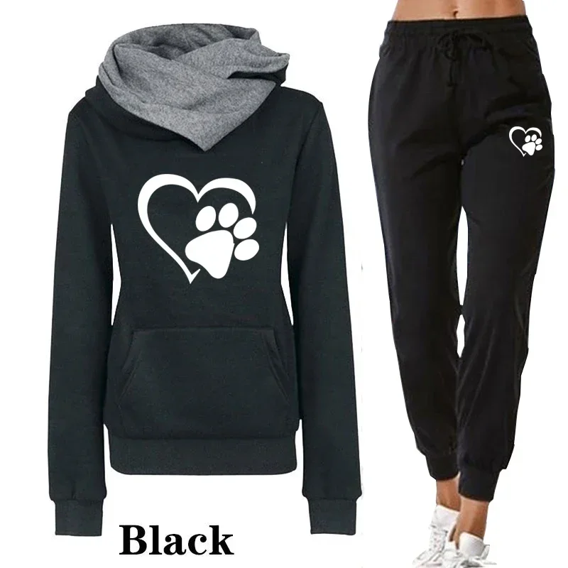 Women Hoodie Set Sportswear Suit Casual Jacket Sweatshirt + Pants 2 Pcs Set Splice Tracksuit Suit