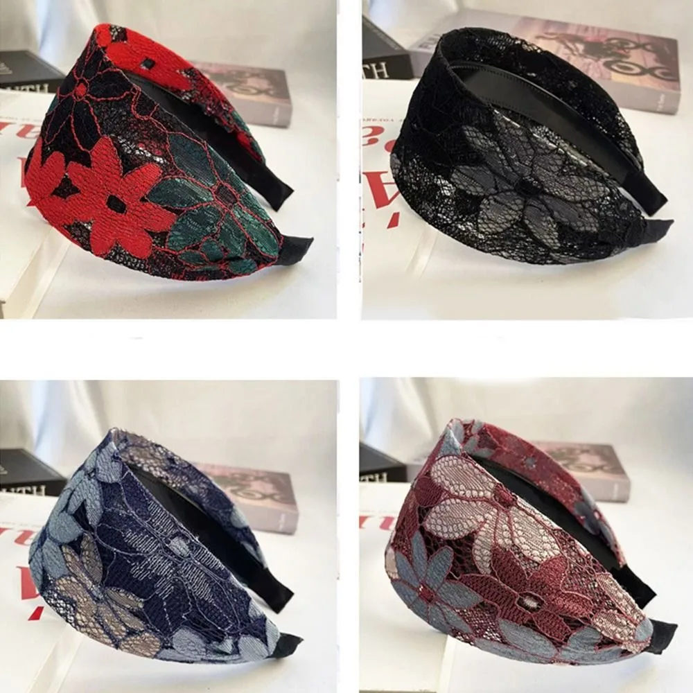 العصرية شبكة الدانتيل والتطريز عقال زهرة الربيع مسننة عدم الانزلاق هيرباند عدم الانزلاق واسعة النساء الشعر هوب يوميا