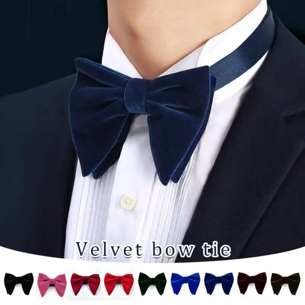 High Quality Velvet Bow Tie Adjustable Solid Big Bow Tie Mens Oversized Bow Tie Wedding Party