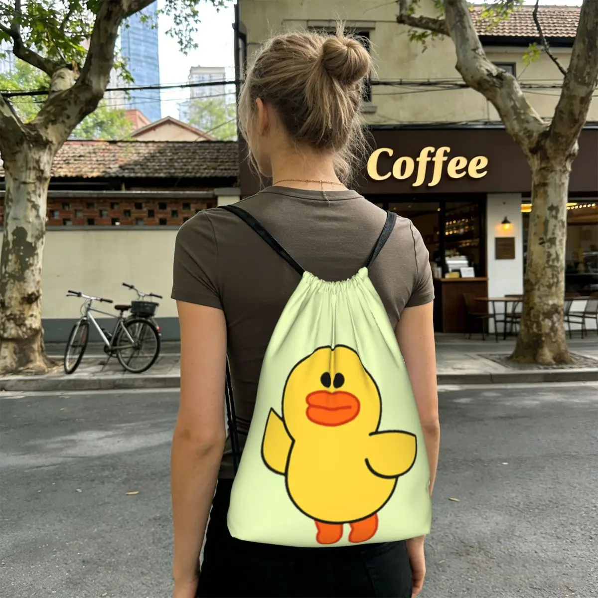 Sally Yellow Chick Line Friends Backpacks Fashion Drawstring Bags Sports Bag Book Bags for Travel School