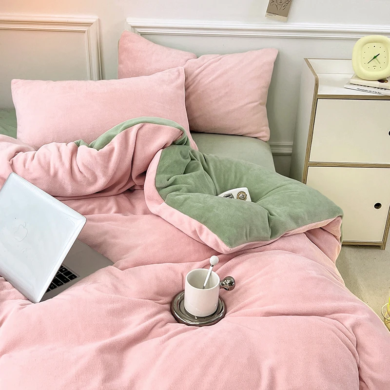 

Winter Flannel Solid Color Duvet Cover for Winter Soft Warm Keep Warm Bed Quilt Covers Milk Velvet Queen King Bed Home Textiles