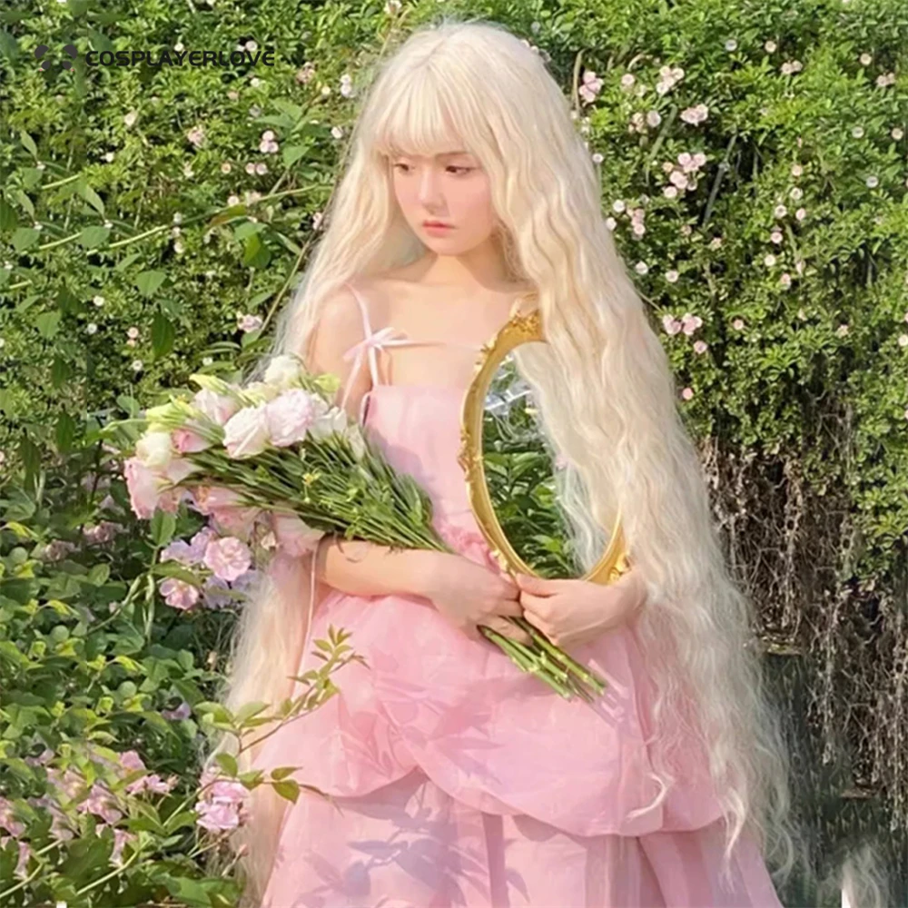 Couvre-chef Long lolita Extra long avec ondulation d'eau, couvre-chef en or blanc clair pour Cosplay Halloween carnaval