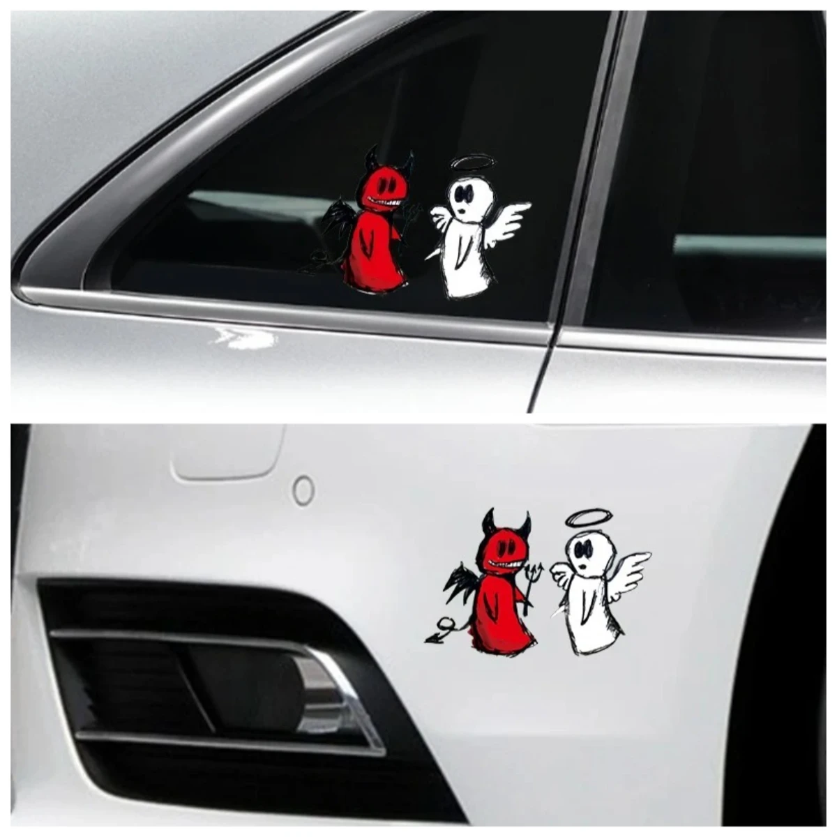 

Angel Demon Hollow Car Stickers Hand Drawn Cartoon Waterproof Vinyl Decals for Car Motorcycle
