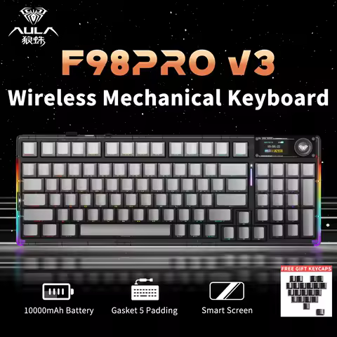 AULA F98 Pro V3 Mechanical Keyboard Custom RGB Backlight Wireless Bluetooth Gaming Keyboard With Screen and Knob