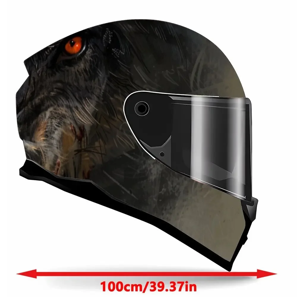 Orange yellow eyes wolf with sharp teeth PVC Motorcycle Helmet Vinyl Wrap, Self-Adhesive Waterproof Sticker, Anti-Scratch Decora