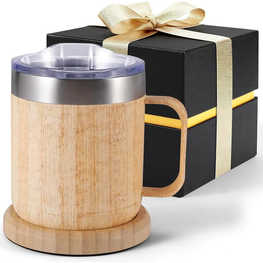 

Heated Coffee Mug Up to 149°, Ideal for Gifts, Christmas, Birthdays, Mother's Day, Father's Day, or Any Occasion (Bamboo, 12oz)