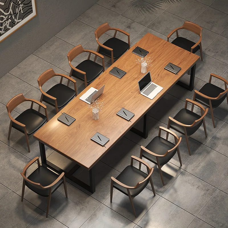 

Solid wood, large, conference table, log, office, long table, workbench, computer, modern, simple