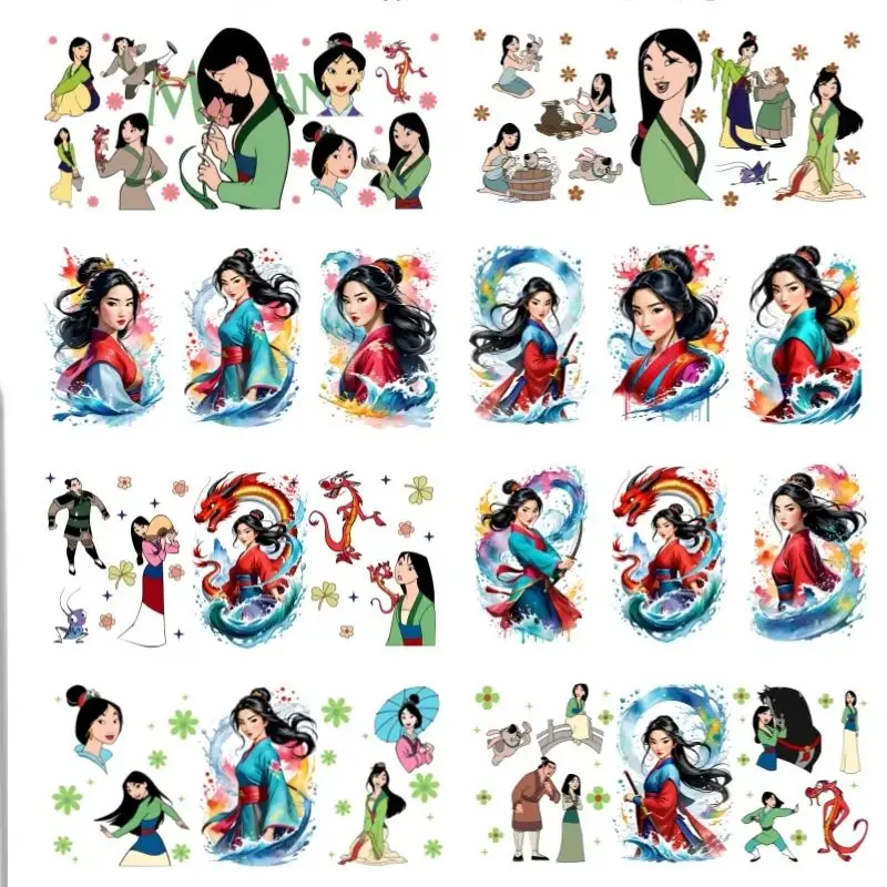 Pegatinas Funko de la Princesa Mulan DTF, Adhesivos Personalizados con Transferencia UV, Etiquetas Personalizadas, Adhesivos Autoadhesivos Resistentes al Agua
