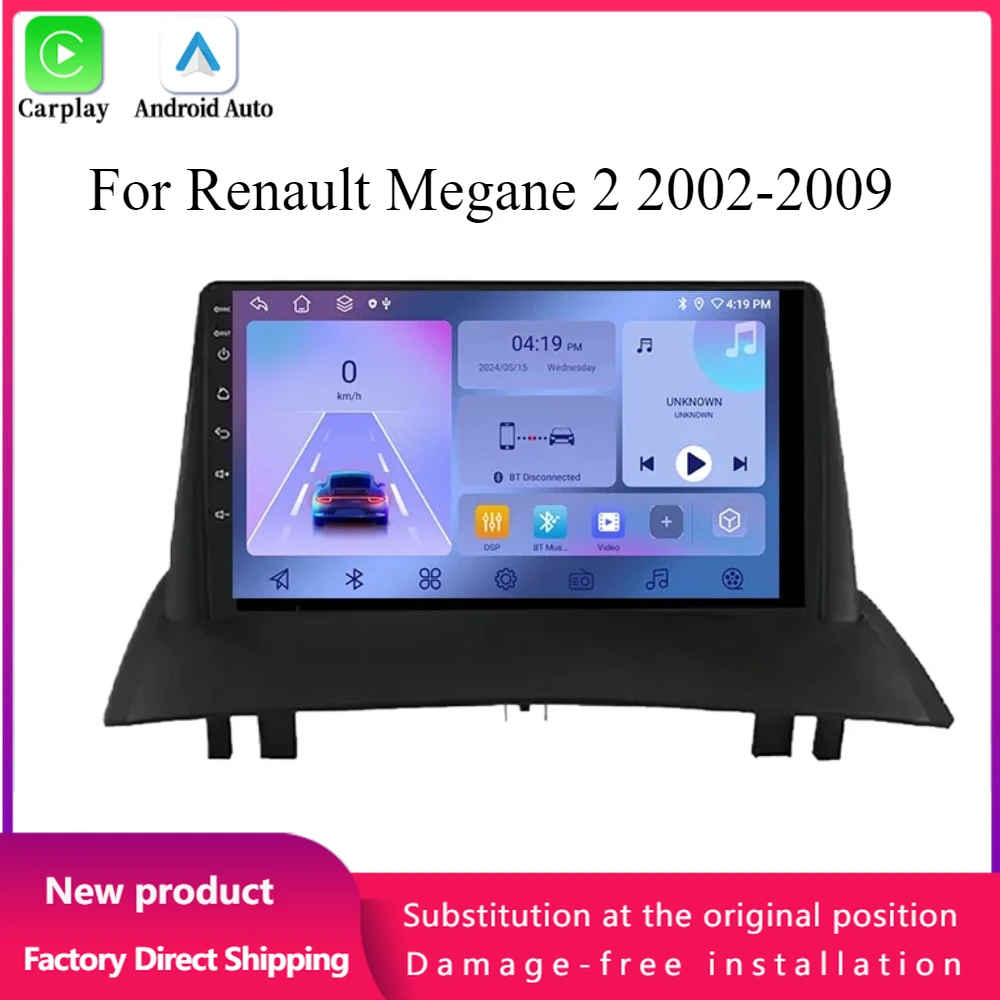 

For Renault Megane 2 2002-2009 Android 14 Aut Lettore Multimediale 4G Navigazione GPS Senza Fili BT CarPlay Touch Screen Stereo