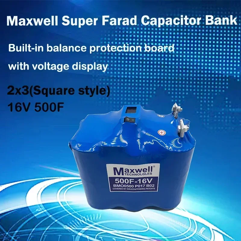 3.5KG Maxwell Super Farad Capacitor 16V500F for automotive rectifier 2.7V3000Faudio capacitor with balance plate voltage display