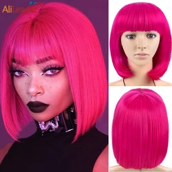 Cheaper Cosplay Wigs Synthetic Short Straight Bob Wig With Bangs Pink Purple Yellow Party Cap For Women Girl Lolita Wig