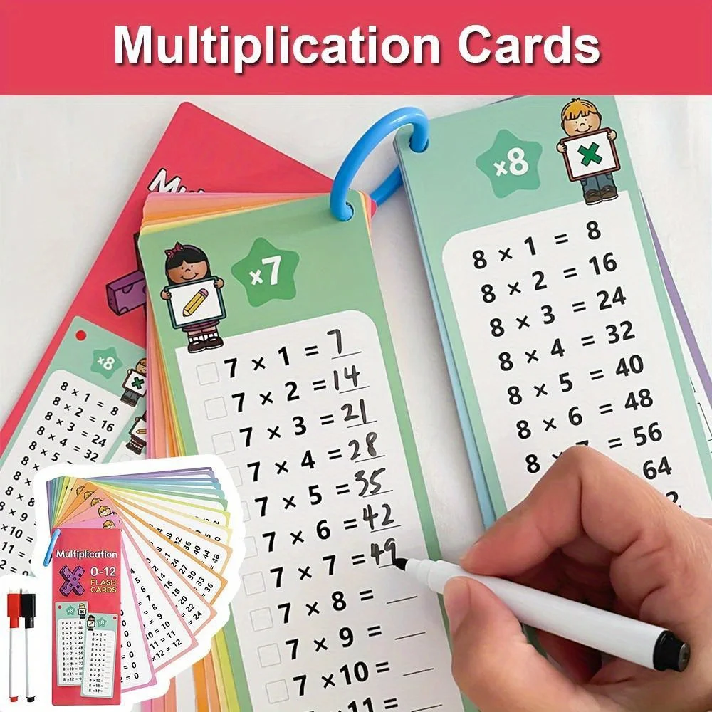 Cartes Flash mathématiques 0-12, Addition, Multiplication, grilles numériques colorées, outil d'apprentissage à auto-vérification pour étudiants et enseignants en classe
