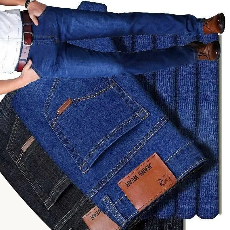 2024 신상 남성 패션 비즈니스 청바지 클래식 스타일 캐주얼 스트레치 슬림 진 바지 남성 브랜드 데님 바지 블랙 블루