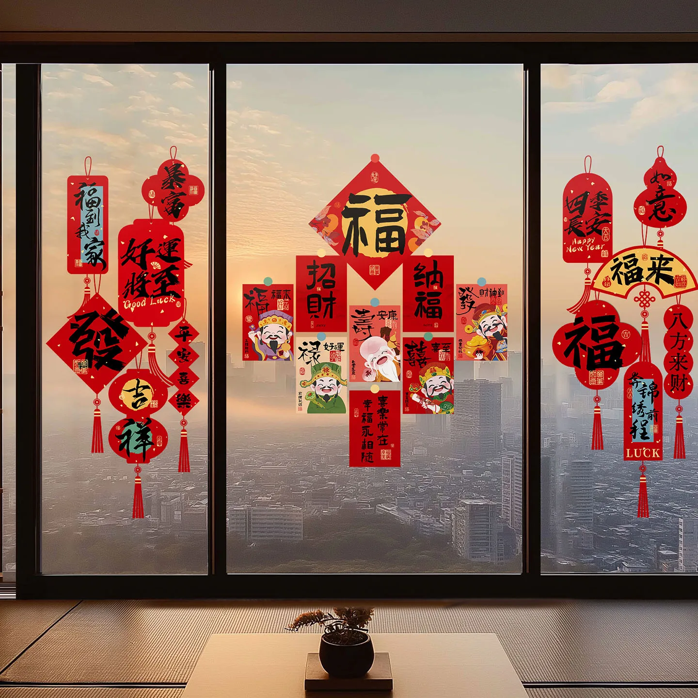 Naklejki dekoracyjne na okna na Święto Wiosny 2026, noworoczne malowanki na okna z motywem kwiatowym, naklejki na ścianę jako tło.