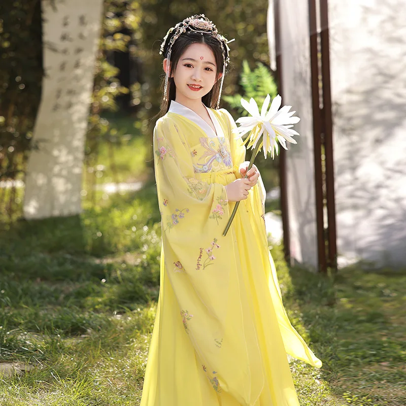 

Yellow Ancient Style Super Immortal Hanfu Girl's 2024 Spring New Clothes Ru Skirt Children's Large Sleeved Shirt Tang Dynasty