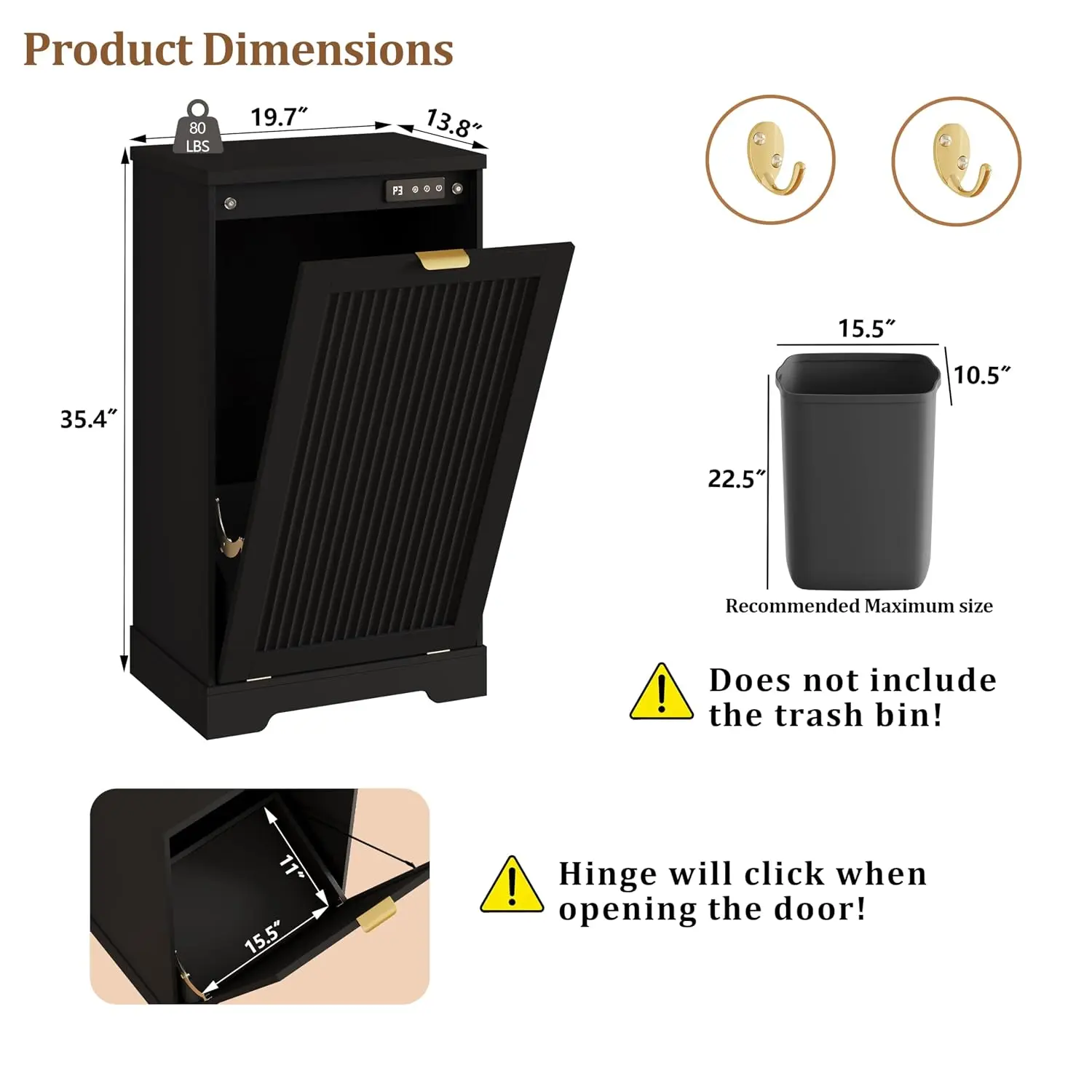 13 Gallons Tilt Out Trash Can Cabinet with Deodorising Function, Black
