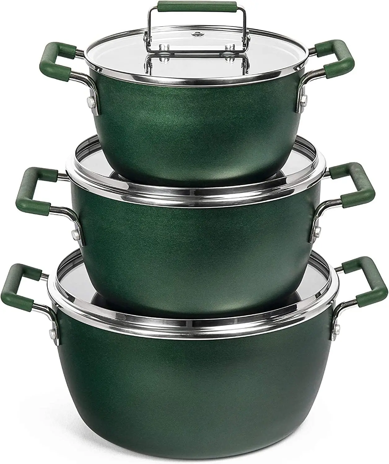 

Nonstick Granitestone Green Pots and Pans Set, 6 Stackable Pieces with Lids, Dishwasher Safe & Toxin Free for Easy Cooking